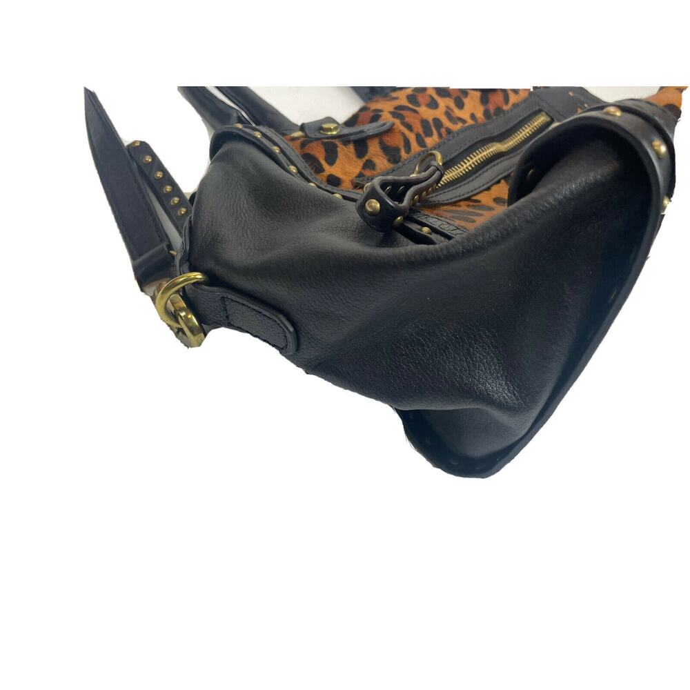 ORYANY Kelly Calf Hair Satchel Bag Leopard Black Leather 2 Handles KL053 Purse - Picture 4 of 11